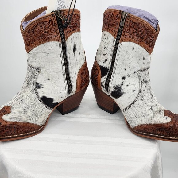MYRA BAG Silverado Hair On Tooled Leather Shortie Cowboy Boots Size 6-11 NWT - Picture 9 of 13